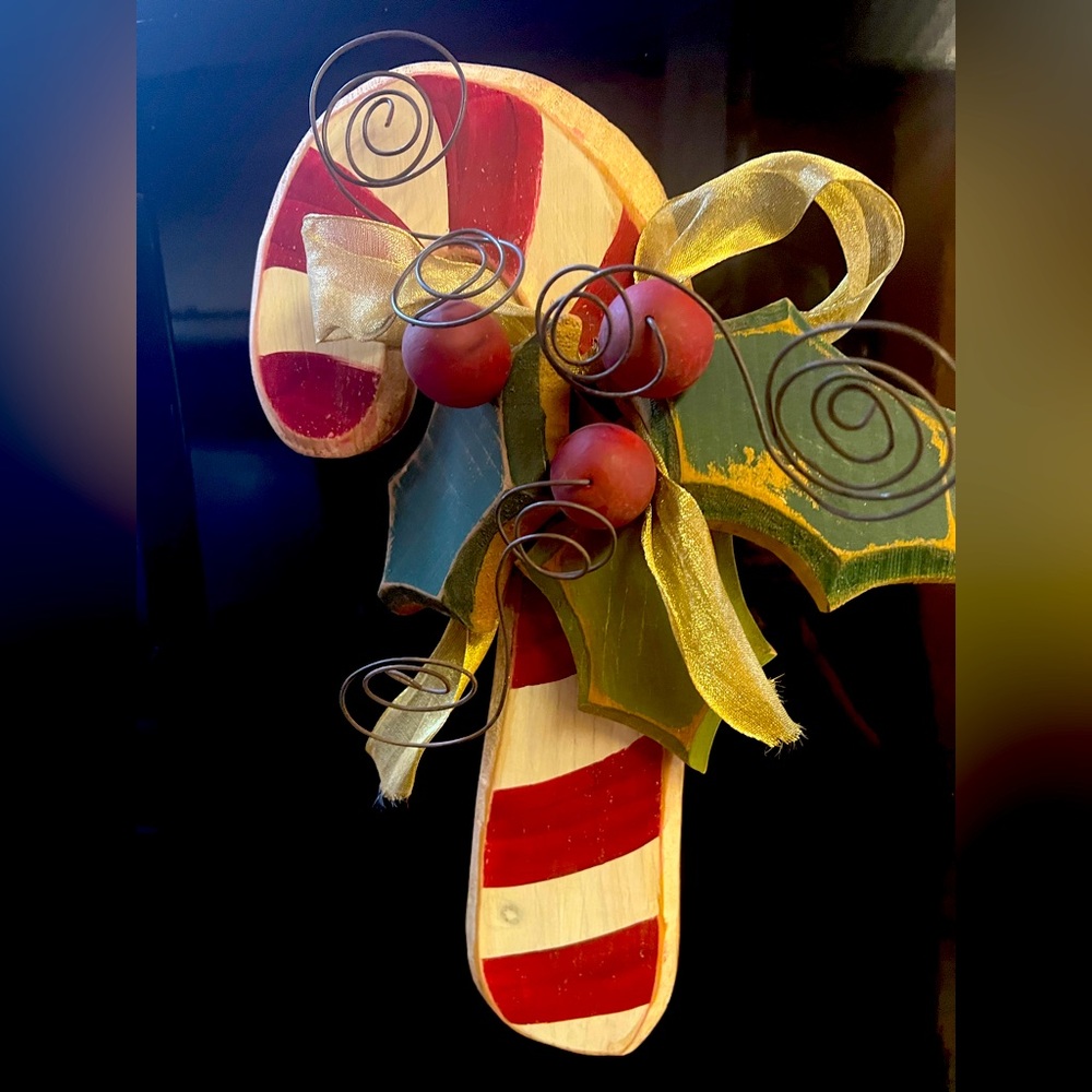 Wooden candy cane wall hanging